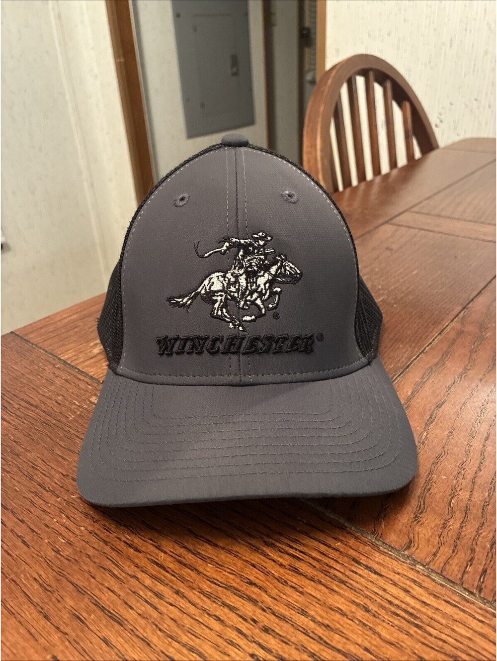 Winchester Firearms Gray Mesh Snapback Trucker Cap w/Black Horseback Rider Logo